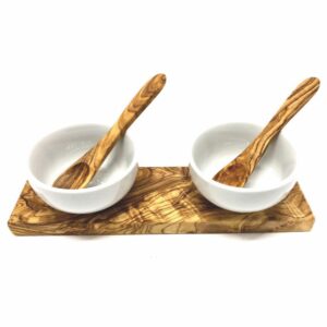 Olivenholzbrettchen mit 2 Schälchen